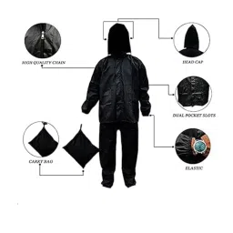 Men's Waterproof Raincoat Set, Unisex Waterproof Polyester Raincoat | Lightweight & Durable | Bike/Scooter Friendly (Black) image 2