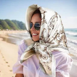 flavizo Satin Silk Scarf for Women Stylish - White Square Head Scarves | Lightweight Elegant Bandanas for Ladies - White image 5