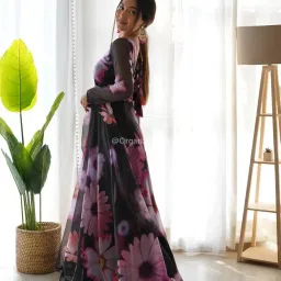 Women's Stylish Floral Printed Orgenza Anarkali Dress Gown, Kurta with Dupatta Set Anarkali Floral Printed Gown with Dupatta image 4