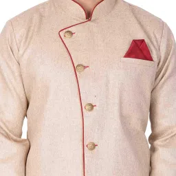 vastramay VM Mens Cotton Blend Sherwani Patiala Dhoti Set - Regal Ethnic Ensemble for Weddings and Festivals | Indowestern Angrakha Style Sherwani With Cowl Style Patiala Dhoti Pant Set image 3