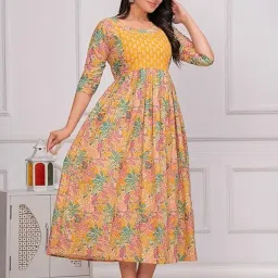 Women's Cotton Floral Printed Maternity Feeding Kurti with Zipper Maternity Gown for Women Feeding Dress Gown image 2