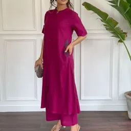 cut and style Solid Straight Kurta Set for Women with Pant 3/4 Sleeve, Designer Kurta with Pant Set image 3