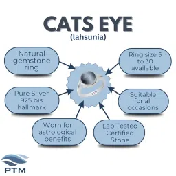 ptm 925 Sterling Silver Cats Eye/Lehsuniya 7.25 Ratti or 6.5 Carat Astrological Gemstone Bis Hallmark Ring for Men & Women image 3