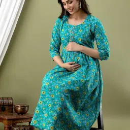 tulsiram cottons Women's Pure Cotton Floral Printed Maternity Gown/Maternity Wear/Feeding Gown A-line Maternity Feeding Dress Maternity Kurti Gown for Women image 1