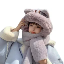 coolhood Winter Hat Scarf Glove Set Cute Cat Ear Hat Scarf Gloves One Piece Scarf Gloves Pocket Hat Long Scarf Shawl Wraps image 1