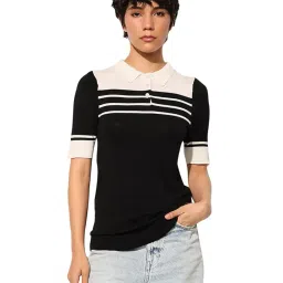 only Women Striped Polo Collar T-Shirt image 2