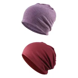 myaddiction 2 Pieces Cotton Slouchy Baggy Beanie Chemo Hat Slouchy Cap Purple+Red image 1