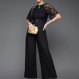 miss chase Women's Round Neck Flared Sleeve Floral Regular Jumpsuit with Pockets image 1