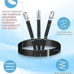 maraxis Mens Shirt Stays Clip Upgrade Adjustable Elastic Garter Military Shirts Holder with Non-slip Locking Clamps - Black 1 Pair image 2