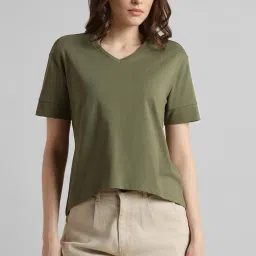 van heusen Women's Cotton Regular Fit Half Sleeve V-Neck Casual T-Shirt image 2
