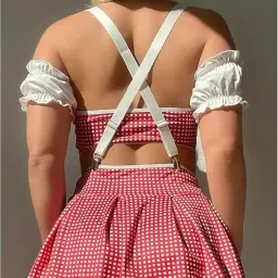 luxzii - a touch of luxury LUXZII Women’s Red & White Checked Babydoll Dress with Garter Straps – Two-Piece Lingerie Set with Decorative Satin Bows – Romantic Nightwear for Special Occasions (Free Size) image 1