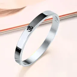 meenaz Bracelet for Men Stainless Steel | Aum Om Kada for men Bracelets | Bracelet for Boys Rose Silver Kada | Waterproof, Anti-tarnish Bracelet, Rust-free, Skin friendly | 8 mm Bracelets for Men image 3
