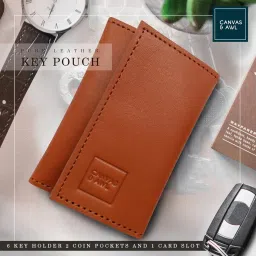 canvas & awl Genuine Leather Key Pouch Key Case Cum Card Holder With 6 Key Hooks image 5