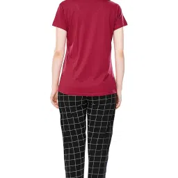zeyo Women's Cotton Checks Printed Relaxed Night Suit Set Of Top & Pyjama 5297 image 2