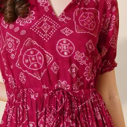 flowervelly Dress for Women Printed Midi Dress with V-Neck, Puffed Sleeves image 3