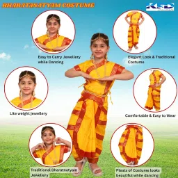 Kaku Fancy Dresses Bharatnatyam Dress for Kids with Jewellery Set For Dance Costume Outfit with Accessories image 1