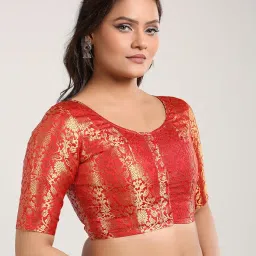 madhu fashion Women's Brocade Half Sleeves Readymade Saree Blouse image 3