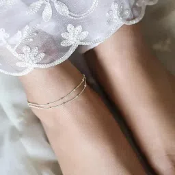 unniyarcha Pure Silver 92.5% Sterling Silver Two Line Chain (Single) Silver plated Anklet Finish for timeless elegance, 100% Handcrafted by skilled Indian artisans,BIS Hallmarked for guaranteed silver purity. image 1
