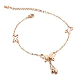 fabula by OOMPH Jewellery Rose Gold Tone Butterfly Shape Delicate Fashion Anklet for Women & Girls(ABJ1R4) -Single Piece image 2