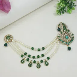 i jewels Gold Plated Traditional Stone Pearl Drop Safa Kalangi Brooch for Groom/Men/Dulha Pagadi (SM59) image 1