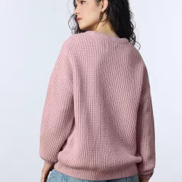 the souled store Knitted Sweater: Blush Women and Girls Long Sleeves Round Neck Solid Pull Over Acrylic Oversized Sweaters image 3