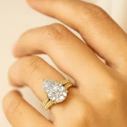 goldhartz 925 Sterling Silver 3.818 ctw Pear Cut Moissanite Engagement Ring | 18k Gold Plated Split Shank Pave Set | Luxury 3ct Fine Jewelry for Women image 2