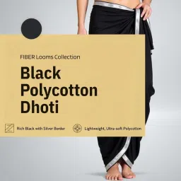 fiber looms Men's polycotton Dhoti - Black Silver Border - 2 Meter - Ready To Wear image 5