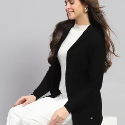 monte carlo Womens Self Design Front Open Wool Blend Cardigan Black image 5