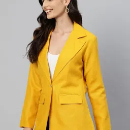 cottinfab Women Mustard Yellow Solid Single-Breasted Long Sleeves Casual Blazer image 2