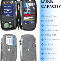 rupeerise Passport Cover for Men, Passport Holder for Men Travel, Blocking Passport Pouch, Travel Accessories, Card Document Bag (Grey, 23cm/9.06in*13cm/5.12in*13cm/5.12in) image 4