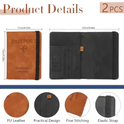 hadrnahkb Passport Holder Cover Wallet Case Leather Card Case Passport Book Holders Travel Must Haves Travel Accessories, Black + Brown image 2