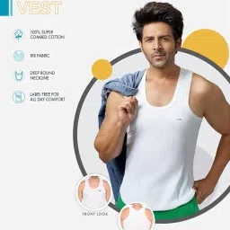 euro Rupa Micra Flash Men White Regular Fit Round Neck Sleeveless Cotton Vest Innerwear, Pack of 3 image 4