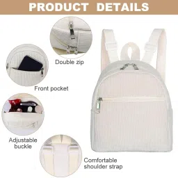 palay Small Backpack Corduroy Mini Backpacks for Women and Girls Portable Ladies Bag with Adjustable Strap for Walking, Shopping, Travel, Dating image 1