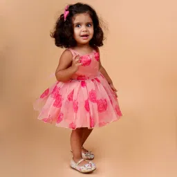 PRIMROSES Sleeveless Printed Lightweight Organza Frock with Cotton Lining | Round Neck Style | Flowy Hem | Easy to Wear | Suitable for Daily Use and Special Occasions image 4