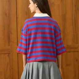 u.s. polo assn. Women Reglar Fit Horizontal Striped Polo Shirt (UWAW25PTS372_Yarn Dyed_L) image 5