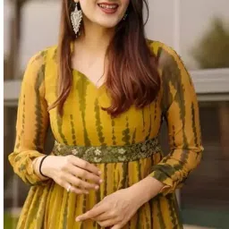 vimura Fashion Women's Georgette Long Gown | A-Line, Floor-Length, Flared, Patterned Ethnic Dress for Wedding, Festive, Traditional & Casual Wear image 4