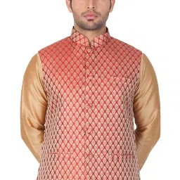 vastramay Men's Black Cotton Silk Blend Ethnic Jacket image 1