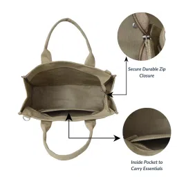 aqva Heavy Cotton Canvas Shoulder Bag/Tote Bag For Women With Detachable Sling Strap | Printed Multipurpose Handbag With Top Zip, Best For Shopping, Travel, Work, Beach, Office, College image 3