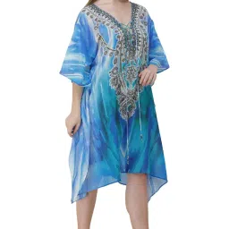 ravi rajoria Women Georgette Printed Kaftan Printed Long Maxi Night Dress Kaftan Dark Free Size image 3