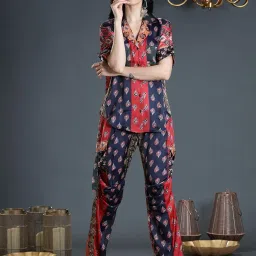 astrea Women’s Modal Silk Co-Ord Set | Floral Print Relaxed Fit Shirt with Notched Collar & Wide Leg Pants | Elegant Casual Wear Ensemble image 5
