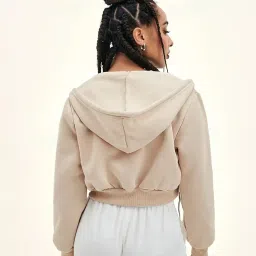 sxv style Basic Solid Cropped Zipper Hoodie for Women image 2