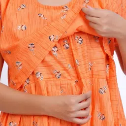 menmaii Zipless One Piece Maternity & Feeding Dress/Gown/Nighty| 100% Cotton with a Side Pocket | Calf/Full Length/for Pregnancy & Nursing- (L to 4XL) image 3