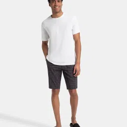 jockey 9005 Men's Super Combed Mercerized Cotton Woven Fabric Regular Fit Checkered Bermuda with Side Pockets_Navy_XL image 3