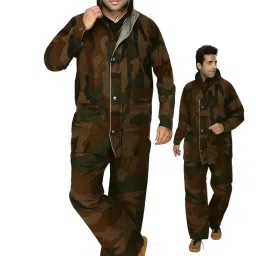 Military Style Camouflage Rainsuit, Waterproof Hooded Jacket and Trousers Set, Brown and Green, Regular Fit image 1