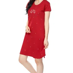 zeyo Women's Cotton Night Dress Dot Printed Knee Length Night Gown 5323 image 3