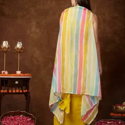 stylum Women's Solid Georgette Draped Readymade Lehenga Set With Printed Jacket (Pcjmustardtaylor_Mustard) image 1