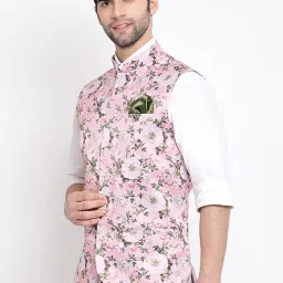 vastramay Mens Silk Blend Nehru Jacket - Timeless Style & Versatility | Digital Floral Printed Ethnic Sleeveless Coat for Formal & Casual Wear image 2