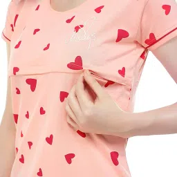 zeyo Women's Regular Fit Cotton Maternity Heart Printed Feeding Top 5345 image 1