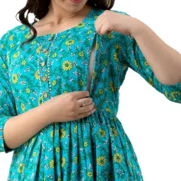 mangla kurti Women's Pure Cotton Printed Maternity Gown Feeding Nighty A-line Maternity Dress Kurti Gown for Women Pack of 2 (Multi 4,2XL) image 3