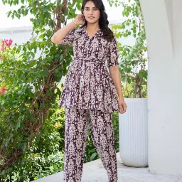 pistaa's Women Pure Cotton Floral Ivory Print Baroque Co-Ord Set image 1